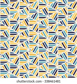 Vector Seamless Blue Yellow White Rounded  Triangle Lines Lace Grid Pattern Abstract Background
