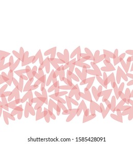 Vector seamless boarder pattern with pink transparent hearts isolated on white. Romantic girlish background for Valentine Day. Love hearty backdrop.