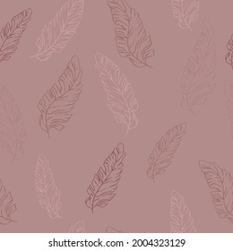 Vector Seamless Boho, Modern, Contemporary, Earth Tones Banana Pattern. A neutral, minimalist, hand drawn, beige background with the tropical leaves. Useful for Social Media, Banners,Wallpaper