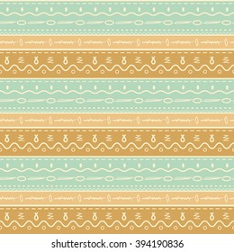 Vector seamless boho ornamental pattern on light brown and turquoise background