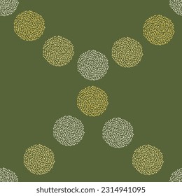 Vector seamless bokeh patttern, garland, gold lights isolated on green background. Pine, xmas evergreen plants seamless pattern. Vector Christmas tree garland decoration
