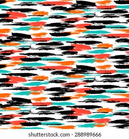 Vector seamless bold pattern with thick brushstrokes and thin stripes hand painted in bright orange and aqua green colors. Dynamic striped print texture for spring summer fashion and sportswear