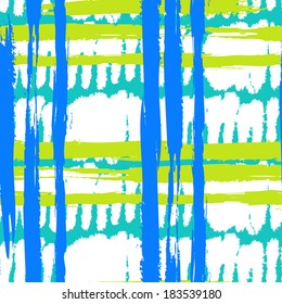 Vector seamless bold pattern with wide brushstrokes and stripes in bright variety of colors: blue, turquoise, lime green and white