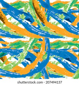 Vector seamless bold pattern with wide brushstrokes and stripes in bright variety of colors