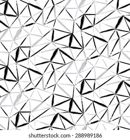 Vector seamless bold plaid pattern with thin diagonal brushstrokes, thin stripes and triangles hand painted in black and white color. Dynamic print texture for fall winter retro fashion and sportswear