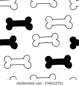 Vector seamless bone pattern. Food for pets. Pattern for textiles, wallpaper, packaging. Hand doodle illustration on white background.