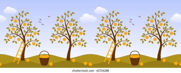 vector seamless border with apple trees