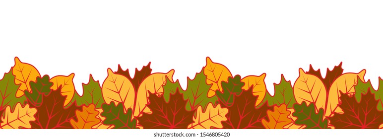 vector seamless border with autumn leaves on white background