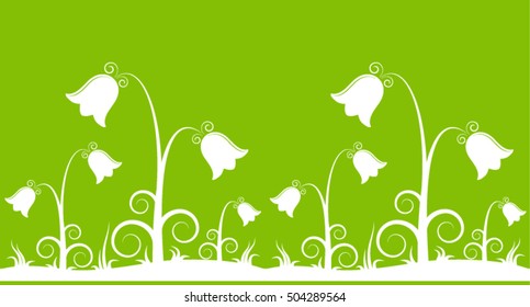 vector seamless border with bell flowers isolated on green background