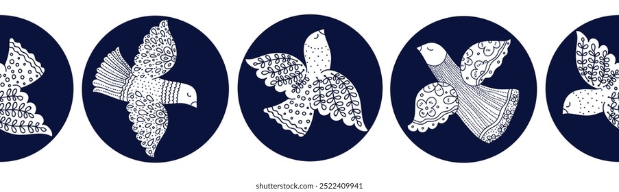 Vector seamless border with birds. Doves of peace. For textiles, clothing, bed linen.