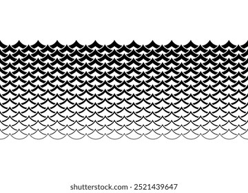 Vector Borde sin fisuras. Fondo de Vector blanco y negro de escamas de peces abstractos. Elemento de diseño marino moderno. Transición. Olas de mar. Agua. Para portadas, carteles, publicidad e interiorismo