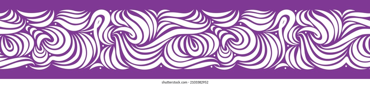 Vector seamless border, brush strokes, hair strands, waves, curls. Wide seamless edge made of smooth lines. Scalable ornament.