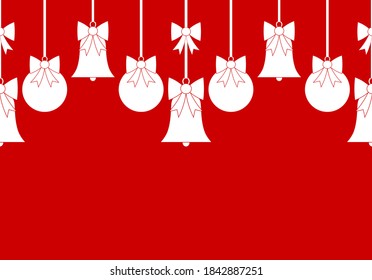 vector seamless border with christmas balls and bells isolated on red background