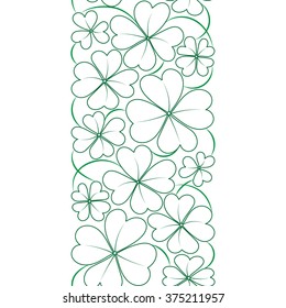 Vector seamless border with contour clover leaves. St. Patrick's day pattern