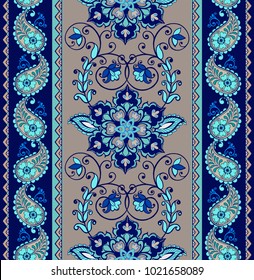 Vector seamless border with decorative ethnic elements. Seamless Paisley  pattern. Decorative ornament for fabric, textile, wrapping paper. 