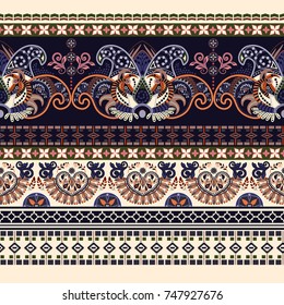 Vector seamless border with decorative ethnic elements. Moroccan style