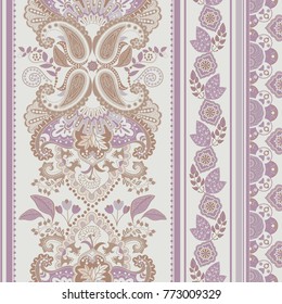 Vector seamless border with decorative ethnic elements. Indian style