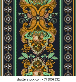 Vector seamless border with decorative ethnic elements. Indian style