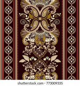Vector seamless border with decorative ethnic elements. Indian style