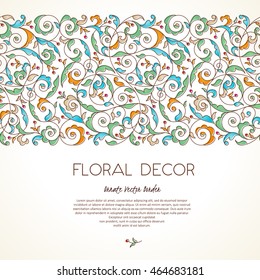 Vector seamless border for design template. Elements in Eastern style. Luxury floral frame. Ornate decor for invitations, greeting card, thank you message. Traditional decor, place for text.