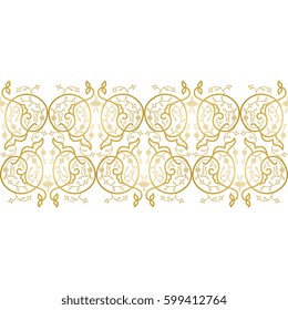 Vector seamless border for design template.  Golden outline floral decor. Eastern style element. Fries can be used for wallpaper, walls.
