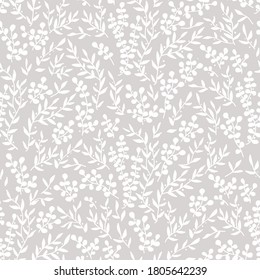 Vector seamless border with doodle forest and meadow plants. Grey and white. Hand drawn abstract background for frames, posters, textile.