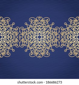 Vector seamless border in east style. Ornate element for design. Place for text. Golden ornamental pattern for wedding invitations, greeting cards. Traditional lace decor.