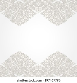 Vector seamless border in east style. Ornate element for design and place for text. Ornamental lace pattern for wedding invitations and greeting cards. Traditional decor.