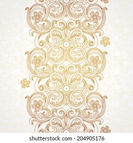 Vector seamless border in east style. Ornate element for design and place for text. Ornamental lace pattern for wedding invitations and greeting cards. Traditional decor.