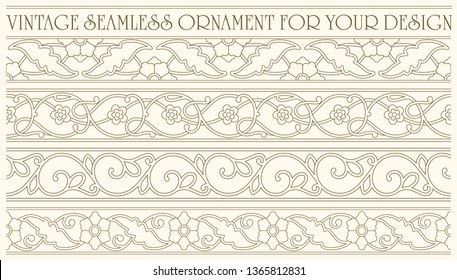 Vector seamless border in Eastern style. A great choice for your card design, frame or anything. Several types of ornament in one file.