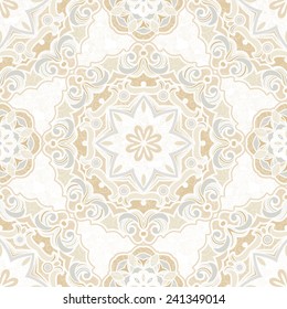 Vector seamless border in Eastern style. Vintage element for design. Ornamental floral pattern, pastel tracery for wedding invitations, greeting cards. Traditional delicate decor, filigree background.