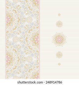 Vector seamless border in Eastern style. Vintage element for design. Ornamental floral pattern, pastel tracery for wedding invitations, greeting cards. Traditional delicate decor, filigree background.