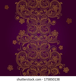 Vector seamless border. Floral element for design. Place for your text. Gold pattern. It can be used for decorating of wedding invitations, greeting cards, decoration for bags and clothes.