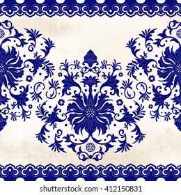 Borde sin fisuras con adorno floral de estilo chino. Fondo de color de agua. 