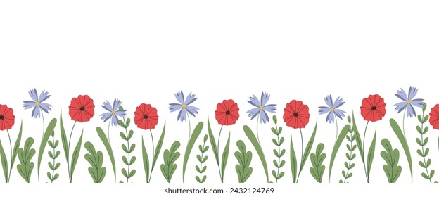 Vector seamless border with flowers