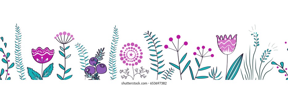 Vector Seamless Border Forest Meadow Plants Stock Vector (Royalty Free ...