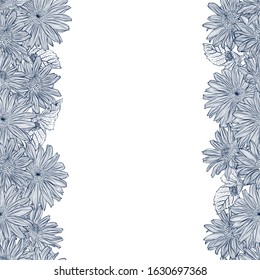Vector seamless border frame with heliopsis for design template. Decor for invitations, greeting cards, certificate, thank you message. Floral seamless pattern isolated on white background