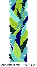 Vector Seamless Border of Green and Blue Palm Leaves