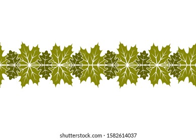 vector seamless border with leaves on white background