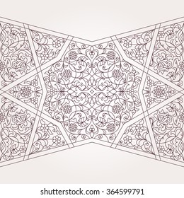 Vector seamless border with outline floral ornament. Vintage design element in Middle Eastern style. Ornamental lace tracery. Ornate  wallpaper. Traditional arabic decor on light background.