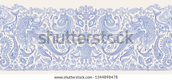 vector seamless border pattern fantasy mermaid stock vector royalty free 1344898478 https www shutterstock com image vector vector seamless border pattern fantasy mermaid 1344898478