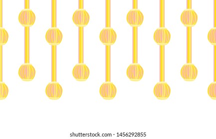 Vector seamless border pattern. Horizontal endless ribbon with bundle tassels design. Elements for greeting cards, room decoration. Vivid yellow and pink colors