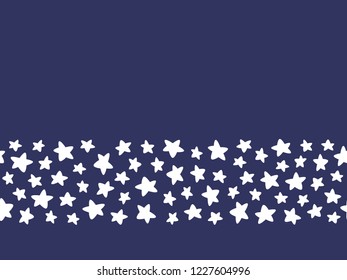 Vector seamless border pattern with stars. Winter background with starry night. Repeatable horisontal light blue backdrop for banners, posters, web design.