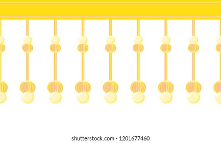 Vector seamless border pattern, sunlight design. Horizontal endless ribbon with bundle tassels design. Elements for greeting cards, room decoration. Vivid yellow and pink colors