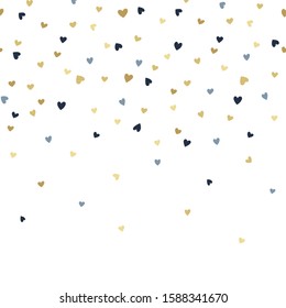 Vector seamless border pattern with tiny golden and blue hearts. Creative scandinavian childish background for Valentine's Day