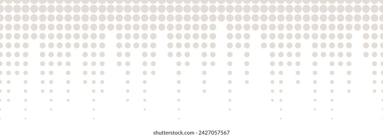 Vector seamless border. Simple minimal beige and white frame with dots, circles. Dynamic visual effect, illustration of sound waves, music. Techno geometric texture. Subtle repeatable funky background