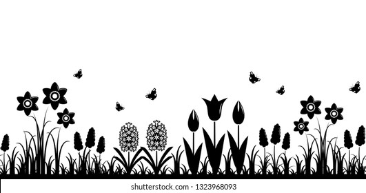 vector seamless border with spring flowers isolated on white background