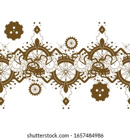 Vector seamless border at steampunk style. Vintage clocks and mechanism.