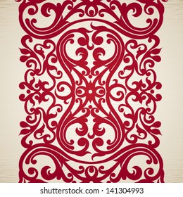 Vector seamless border with swirls and floral motifs in retro style. Element for design. It can be used for decorating of invitations, cards, decoration for bags.