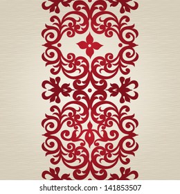 Vector seamless border with swirls and floral motifs in retro style. Element for design. It can be used for decorating of invitations, cards, decoration for bags and clothes.